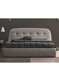 Homzmart White Wood and Linen King Bed 200x160x140 cm - Grey  - Image 1