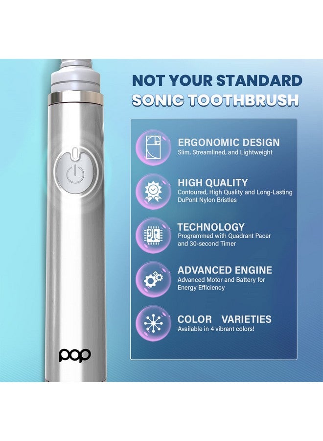 pop sonic Op Sonic The Ultimate Pro Toothbrush (Silver) ; Rechargeable Toothbrush W/Up To 40 000 Brush Strokes/Minute Longlasting Dupont Nylon Bristles Teens & Adult Toothbrush W/Quadrant Pacer & Timer - Image 4