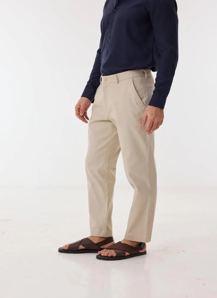 Ashita Fernandes  Lior Men’s White Fitted Pants – Poly Cotton Slim Fit Full Length Trousers | Lightweight Solid Smart Casual Waist Button Pants | Day to Evening Wear for Men | Best Price UAE