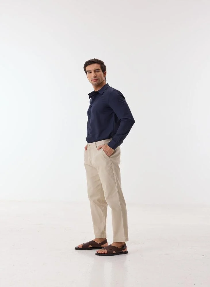 Ashita Fernandes  Lior Men’s White Fitted Pants – Poly Cotton Slim Fit Full Length Trousers | Lightweight Solid Smart Casual Waist Button Pants | Day to Evening Wear for Men | Best Price UAE