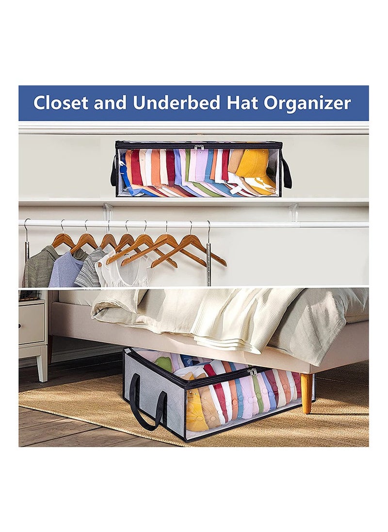 KASTWAVE - Stackable Hat Storage Box for Closet, Baseball Caps Storage with 2 Sturdy Handles, Large Capacity Hat Box Wide Clear Hat Organizer for Home Travel - Grey - Image 1