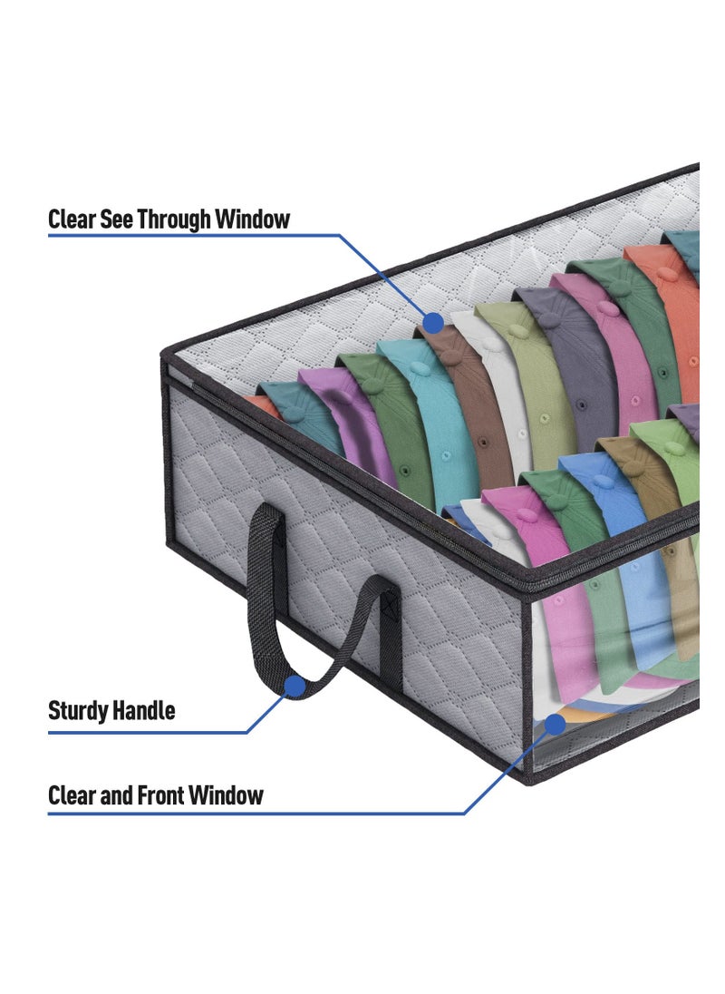 KASTWAVE - Stackable Hat Storage Box for Closet, Baseball Caps Storage with 2 Sturdy Handles, Large Capacity Hat Box Wide Clear Hat Organizer for Home Travel - Grey - Image 1