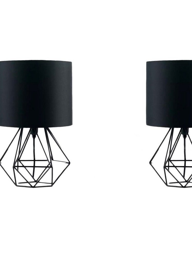 طقم مصابيح ترابيزة 2 قطعة قاعدة معدن و شابوة قماش اسود - 41×23 سم - Image 1