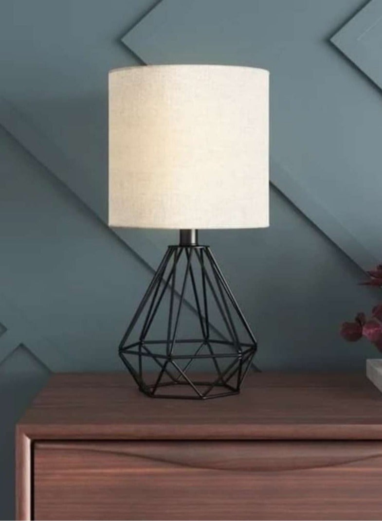 طقم مصابيح ترابيزة 2 قطعة قاعدة معدن و شابوة قماش اسود - 41×23 سم - Image 2