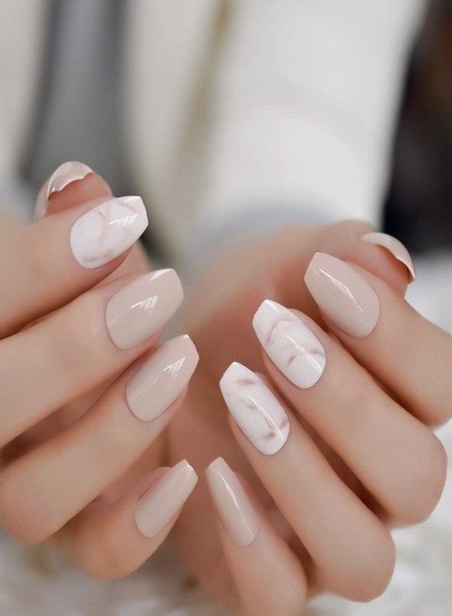 Gush Beauty Press On Nails | Reusable Nail Extensions | Artificial Fake Nails Set | For women (Beige Dream - Short Coffin) - Image 2