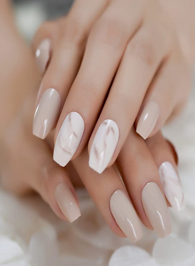 Gush Beauty Press On Nails | Reusable Nail Extensions | Artificial Fake Nails Set | For women (Beige Dream - Short Coffin) - Image 1
