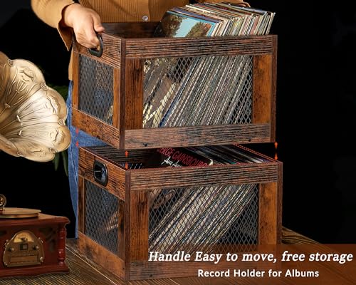 3IngSeagulls Vinyl Record Storage Crate Wooden Record Holder, Classic Cube Record Organizer Storage 100+ Records, Brown Color Vinyl Record Holder for Albums Super Easy to Assemble… - Image 5