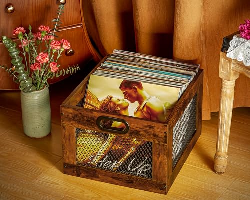 3IngSeagulls Vinyl Record Storage Crate Wooden Record Holder, Classic Cube Record Organizer Storage 100+ Records, Brown Color Vinyl Record Holder for Albums Super Easy to Assemble… - Image 2