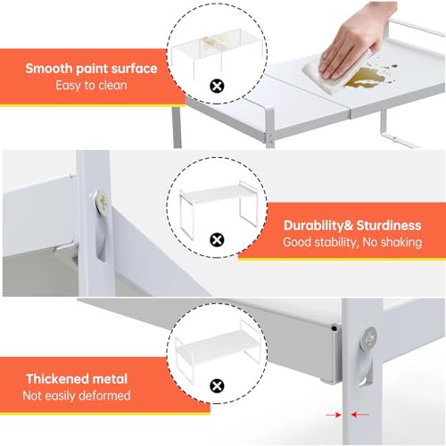 KOMOHOM Expandable Cabinet Shelf Organizer Rack 9 inch, Pantry Organizer Lengthen from 14” to 25” ， Large Kitchen Cabinet Storage Shelf Rack， Storage Organizer white，Spice Rack Expandable Shelves, - Image 3