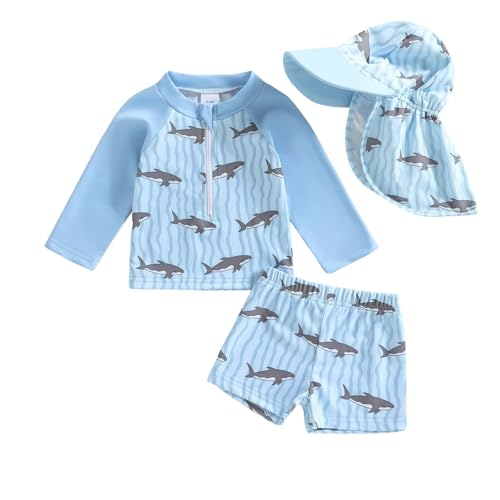 YINGISFITM Baby Swimsuit Boy Zipper Rash Guard Bathing Suit Toddler Infant Boy Swim Trunks Swimwear Beach Swim Suit (Shark Print, 12-18 Months) - Image 1