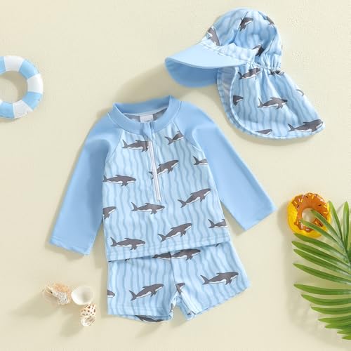 YINGISFITM Baby Swimsuit Boy Zipper Rash Guard Bathing Suit Toddler Infant Boy Swim Trunks Swimwear Beach Swim Suit (Shark Print, 12-18 Months) - Image 3