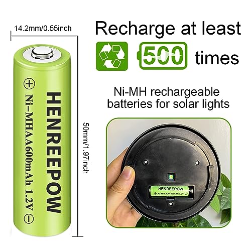 Henreepow بطاريات هينريباو Ni-MH AA القابلة لإعادة الشحن، AA عالية السعة 1.2 فولت مشحونة مسبقًا لأضواء الحدائق الخارجية، أضواء السلسلة، أضواء الممر (AA-600mAh-12pack) - Image 2