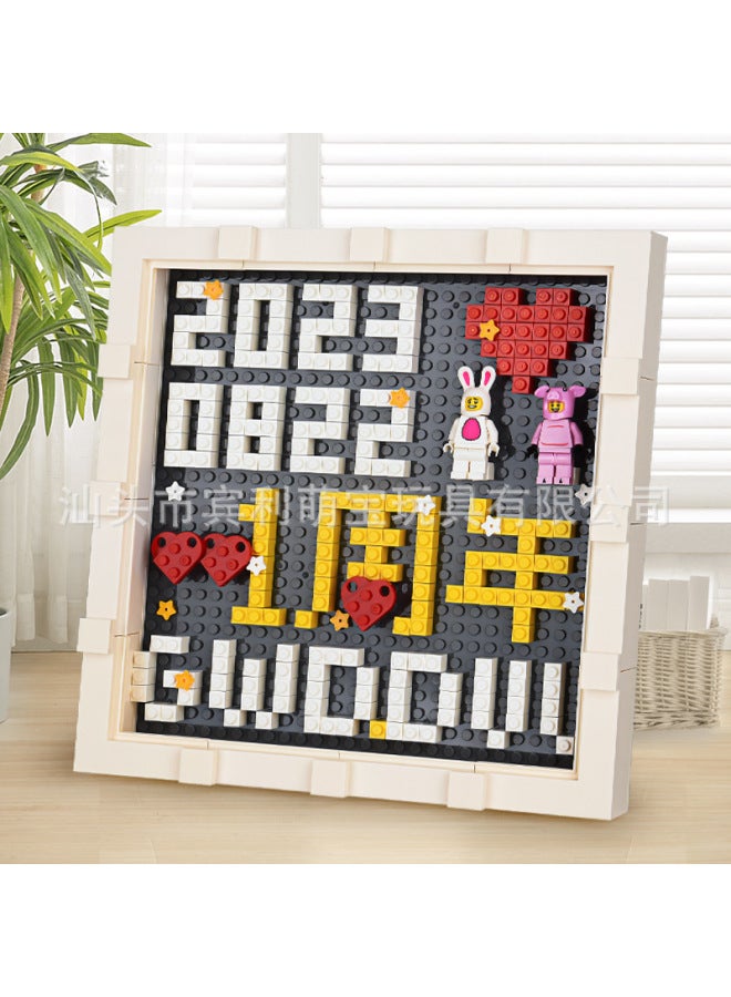Diy Building Block Photo Frame Assembled Toy 1th Anniversary Wedding Anniversary Birthday Gift Boyfriend Girlfriend Qixi Gift-Color:Anniversary [anniversary] Building Block Photo Frame + Gift Box Gift Bag  - Image 2