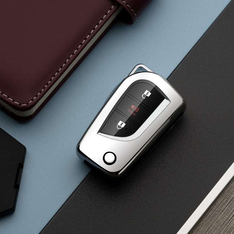 ZSPDACC Key Fob Cover Compatible with Toyota Key Fob Cover for Camry RAV4 Highlander Corolla Fortuner Tundra Silver TPU Protector Car Key Holder Accessories - Image 5