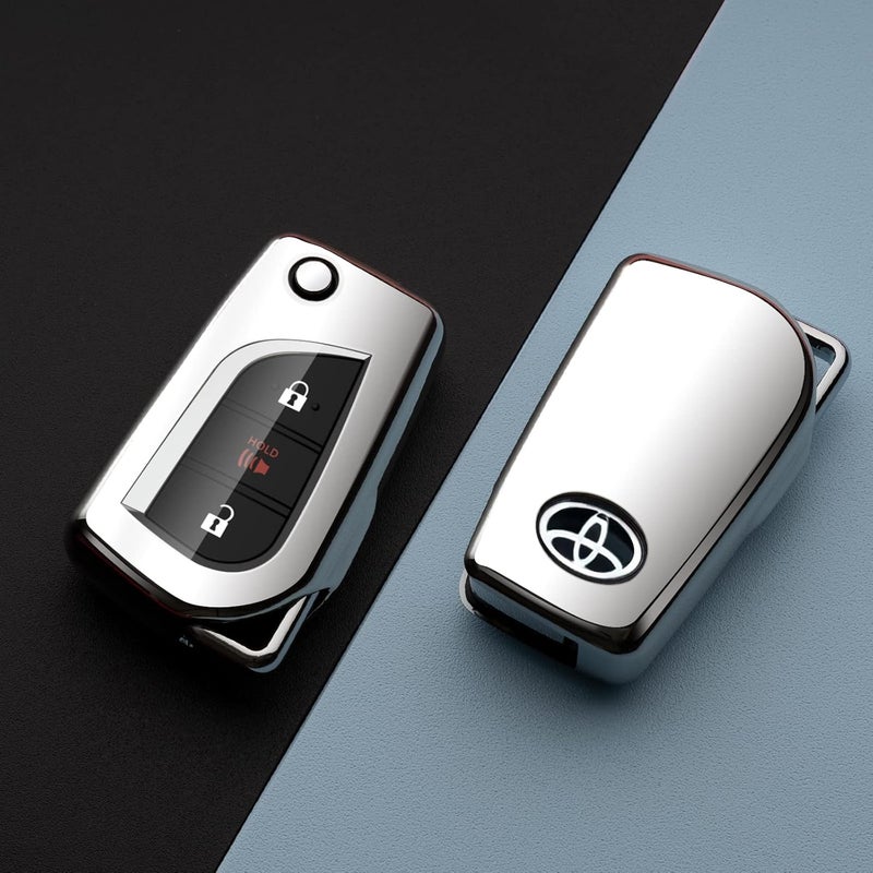 ZSPDACC Key Fob Cover Compatible with Toyota Key Fob Cover for Camry RAV4 Highlander Corolla Fortuner Tundra Silver TPU Protector Car Key Holder Accessories - Image 4