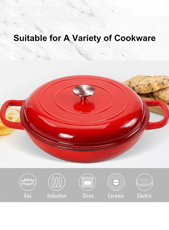 Shallow Cast Iron Casserole with Lid – Non Stick Oven Pot, Oven Safe up to 500° F – Sturdy Ovenproof Stockpot Cookware – Enamelled Cooking Pot – Red, 30cm