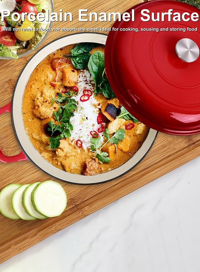Shallow Cast Iron Casserole with Lid – Non Stick Oven Pot, Oven Safe up to 500° F – Sturdy Ovenproof Stockpot Cookware – Enamelled Cooking Pot – Red, 30cm