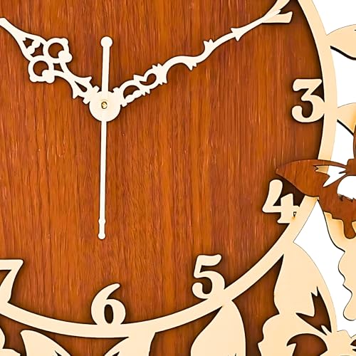 Nozvera Wooden Analog Wall Clock for Home Decor | Big Size Stylish & Fancy for Bedroom, Living Room, Office | Butterfly Design, Modern (40cm * 40cm) - Image 3