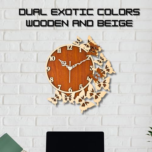 Nozvera Wooden Analog Wall Clock for Home Decor | Big Size Stylish & Fancy for Bedroom, Living Room, Office | Butterfly Design, Modern (40cm * 40cm) - Image 2