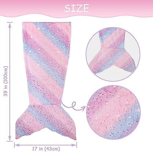 Viviland Kids Mermaid Tail Blanket - Mermaid Tail Blankets Glow in The Dark - Flannel Mermaid Blanket Gifts for Girls - Luminous Star Super Soft Tie Dye Girls Toys - Multicolor Star 17"×39" - Image 5
