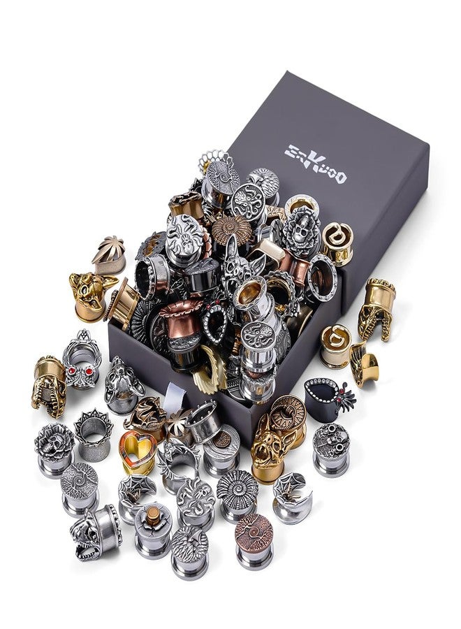 ERKUOO 20PCS Ear Tunnels Plugs Gauges Set Random Color Gothic Ear Stretching Kit Saddle Expander Ear Plugs for Women Men Piercing Jewelry 6mm to 25mm, 0g=8mm, Metal, no gemstone - Image 2