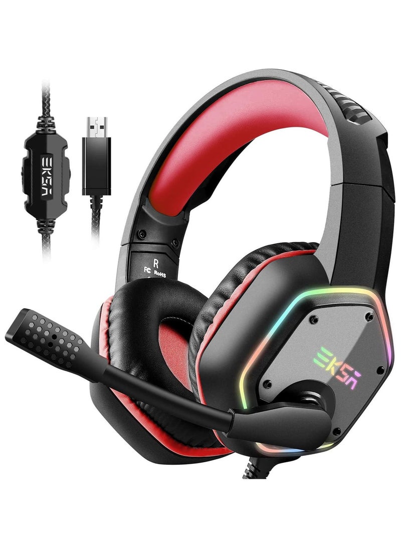 EKSA Gaming Headset PC Headset with 7.1 Surround Sound, Noise Canceling Over Ear USB Wired Headphones with Mic & RGB LED Light, Gaming Headphones Compatible with PS5, PS4, Mac, Laptop - Image 1