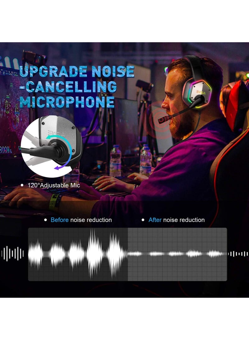 EKSA Gaming Headset PC Headset with 7.1 Surround Sound, Noise Canceling Over Ear USB Wired Headphones with Mic & RGB LED Light, Gaming Headphones Compatible with PS5, PS4, Mac, Laptop - Image 3