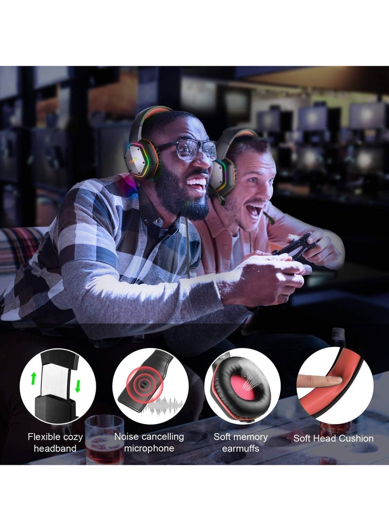 EKSA Gaming Headset PC Headset with 7.1 Surround Sound, Noise Canceling Over Ear USB Wired Headphones with Mic & RGB LED Light, Gaming Headphones Compatible with PS5, PS4, Mac, Laptop - Image 5