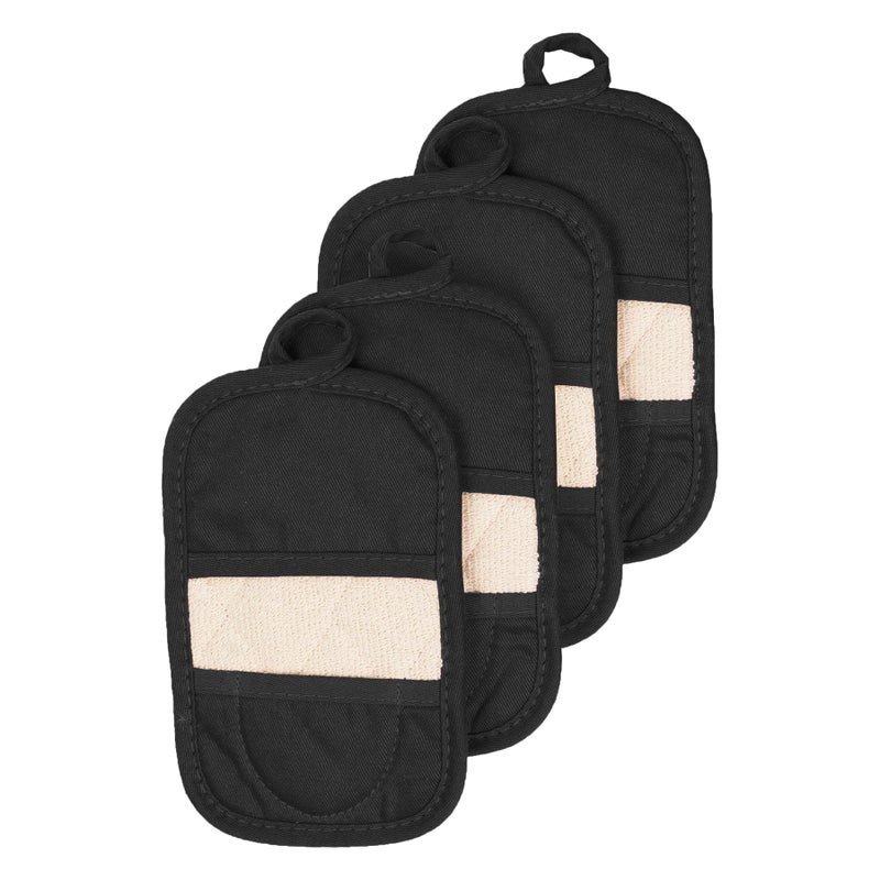 RITZ Premium Pot Holders & Heating Pads (4-Pack), 8.5" x 5.5", Heat Resistant, 100% Cotton Terry-Looped Pocket, Kitchen and Barbeque, Black - Image 1