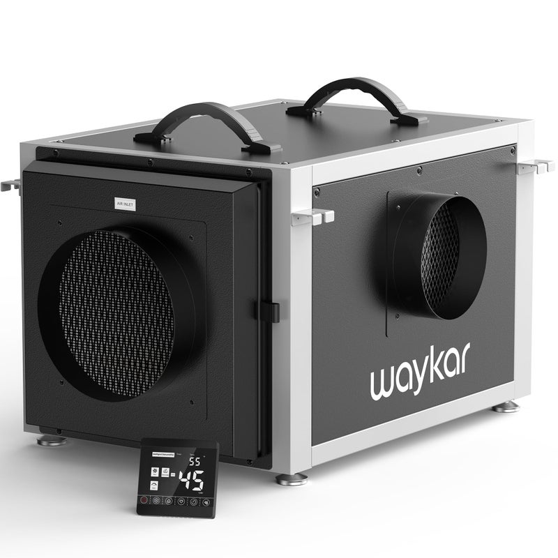 Waykar 158 Pints Crawl Space Dehumidifier with Remote Control up to 6500 sq ft Dual Duct HVAC Commercial WholeHouse Dehumidifier for Basement Industry Water Damage Unit  5Year Quality Coverage