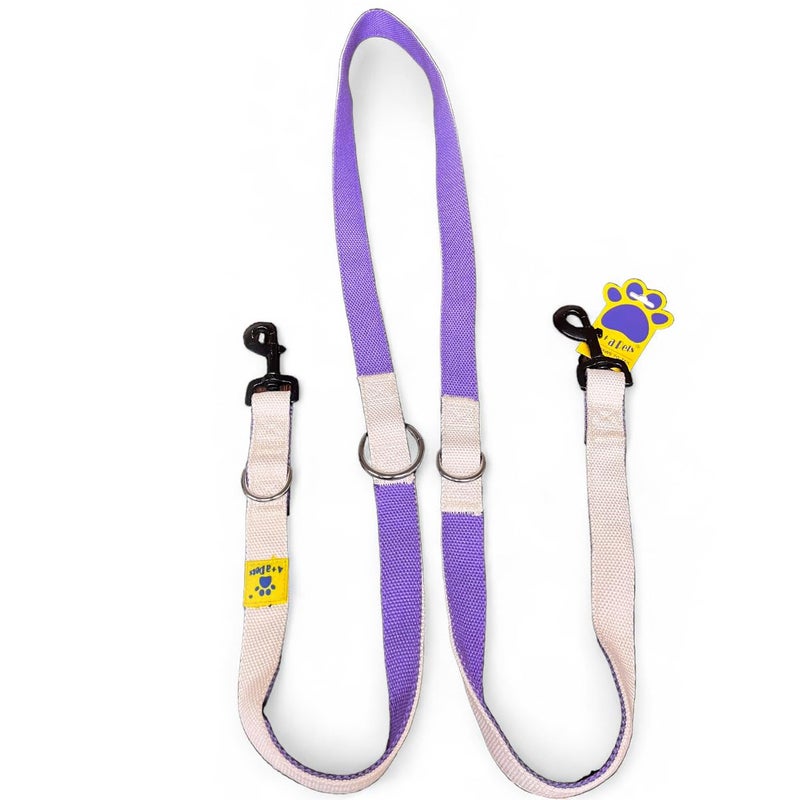 A+a Pets ’ Multi-Function Cotton Leash to Walk 2 Dogs | Long, Short, Hands Free, Traffic, Running, Walking | Adjustable, Soft Comfortable (Purple & White) - Image 1
