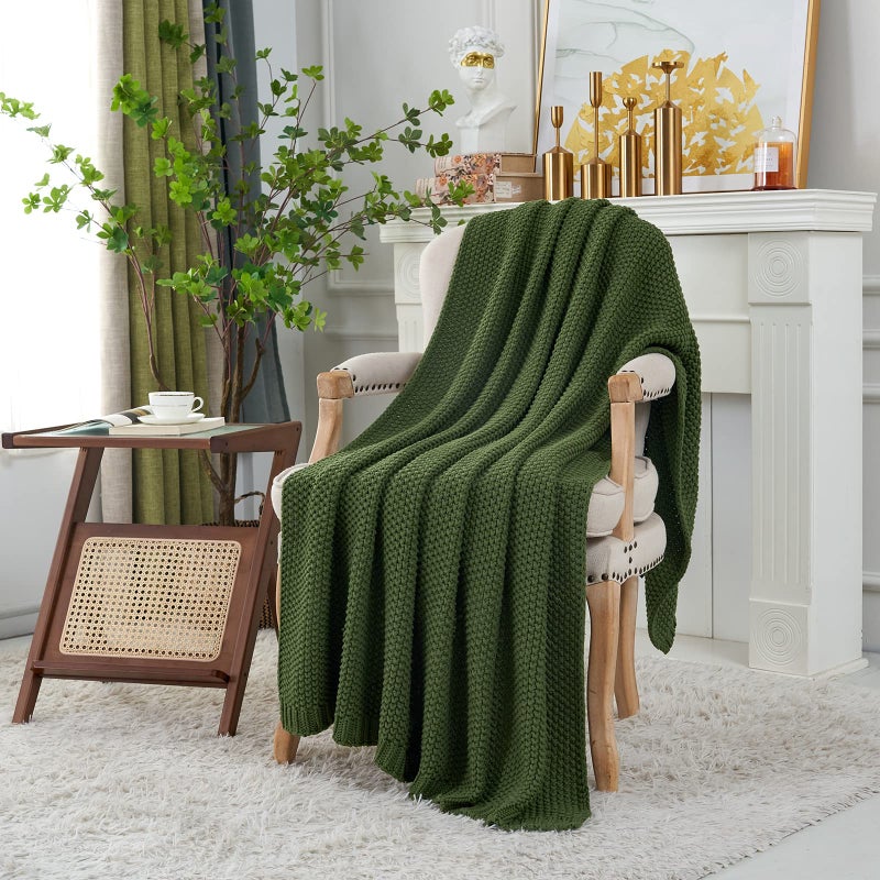 Longhui bedding Chunky Cable Knit Throw Blanket Lightweight Olive Green 100% Organic Cotton Blanket for Sofa Couch Bed Baby Nursery, Rustic Shabby Chic Modern Farmhouse, 60â€ x 80â€ Give Laundering Bag - Image 2