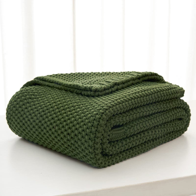 Longhui bedding Chunky Cable Knit Throw Blanket Lightweight Olive Green 100% Organic Cotton Blanket for Sofa Couch Bed Baby Nursery, Rustic Shabby Chic Modern Farmhouse, 60â€ x 80â€ Give Laundering Bag - Image 3