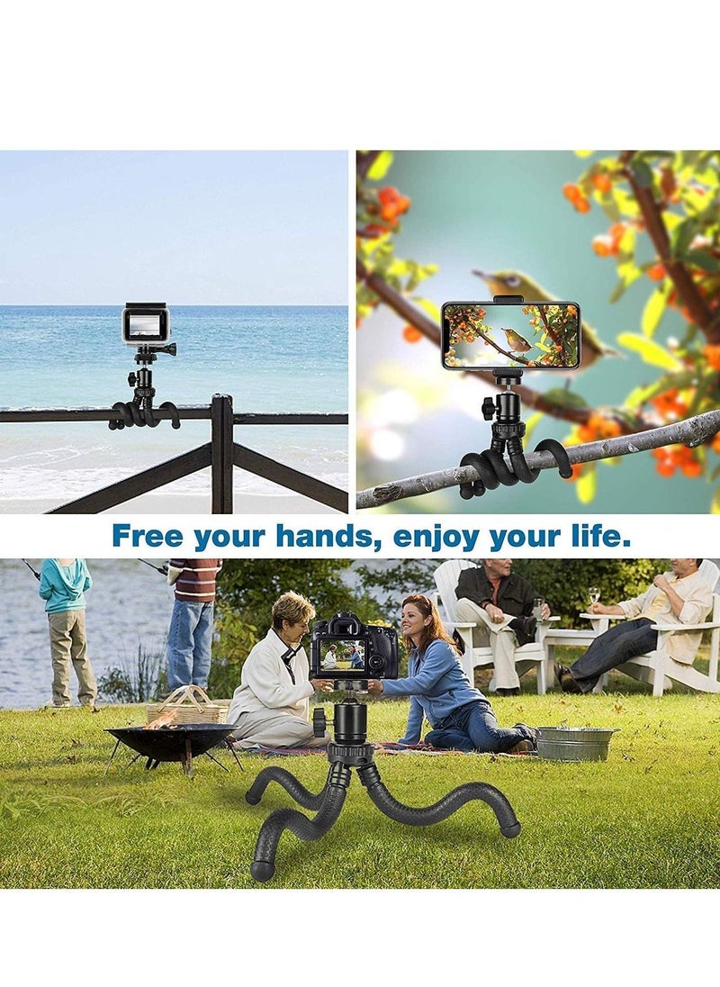 Phone Tripod, Flexible Cell Phone Tripod Adjustable Camera Stand Holder with Wireless Remote and Universal Clip 360° Rotating Mini Tripod Stand for iPhone, Samsung Android Phone, Sports Camera GoPro - Image 3