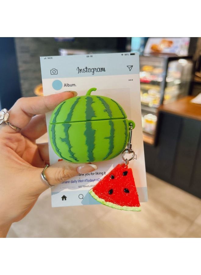 Generic - Summer Simulation Watermelon AirPods Pro For Apple Bluetooth Earphone Case 2/3 Generation Cartoon Silicone Protective Cover-Color:Simulated Watermelon + Pendant-Applicable Models:Universal For Airpods Pro/pro2 - Image 1