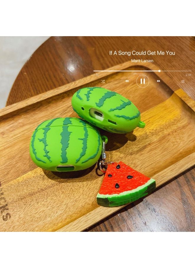 Generic - Summer Simulation Watermelon AirPods Pro For Apple Bluetooth Earphone Case 2/3 Generation Cartoon Silicone Protective Cover-Color:Simulated Watermelon + Pendant-Applicable Models:Universal For Airpods Pro/pro2 - Image 1