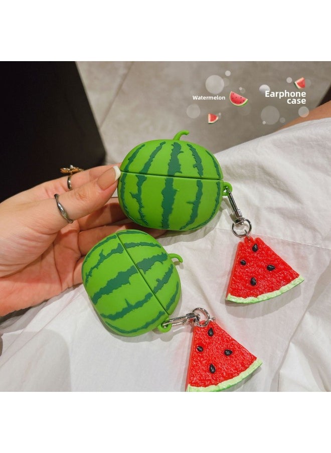 Generic - Summer Simulation Watermelon AirPods Pro For Apple Bluetooth Earphone Case 2/3 Generation Cartoon Silicone Protective Cover-Color:Simulated Watermelon + Pendant-Applicable Models:Universal For Airpods Pro/pro2 - Image 1