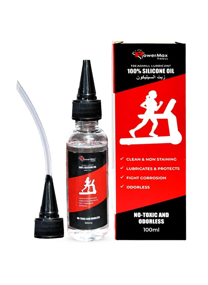 PowerMax Fitness PowerMax Fitness Multi-Purpose PMS-100 (100ml Silicone Oil Bottle) 100% Pure Silicone Treadmill Belt Lubricant, Full Belt Width Lubrication, No Odor & No Propellants, Nozzle Cap for Easy Application  - Image 1