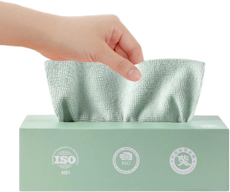 Goodern 20 Sheets Disposable Cleaning Cloths Cleaning Towels Microfiber Towel,Reusable Dish Cloths with Dispenser Box,Lazy Rags Car Wipes,Multi-Purpose Cleaning Cloths for Home Kitchen Hospital-Green - Image 1
