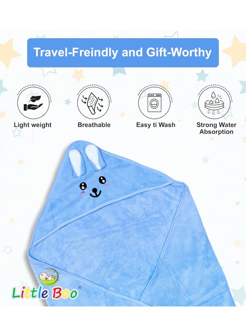 Little Boo منشفة الأطفال الصغيرة بغطاء رأس - منشفة استحمام ناعمة وفاخرة للرضع والمولودين الجدد - فائقة الامتصاص، منشفة طبيعية للأطفال للولد والبنت (فيل، دب، قطة وجروا) (أزرق) - Image 5