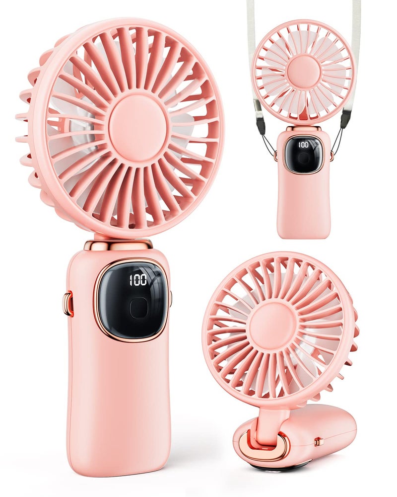 coldSky Portable Handheld Fan 4000mAh Battery Operated Fan with LED Display HandheldNeckDesk 3 in 1 Personal Small Fan 90 Foldable Desk Fan with Base 5 Speed Lash Fan Makeup Fan for Women