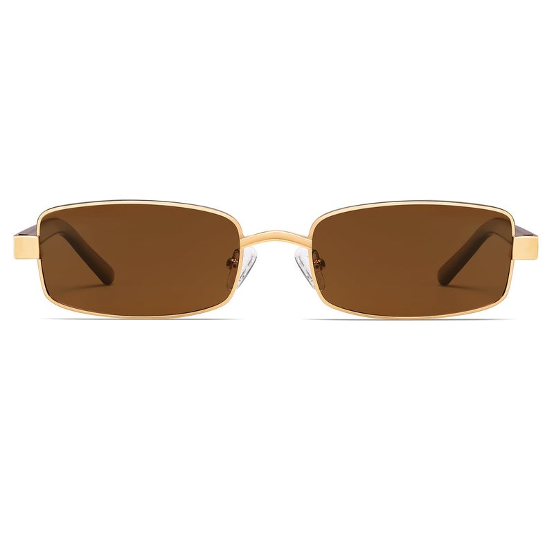 VANLINKER Retro Rectangle Polarized Sunglasses for Women Men Small 90s Vintage Trendy Slim Narrow Rectangular Frame Metal Sun Glass VL9684, Orange/Brown - Image 3
