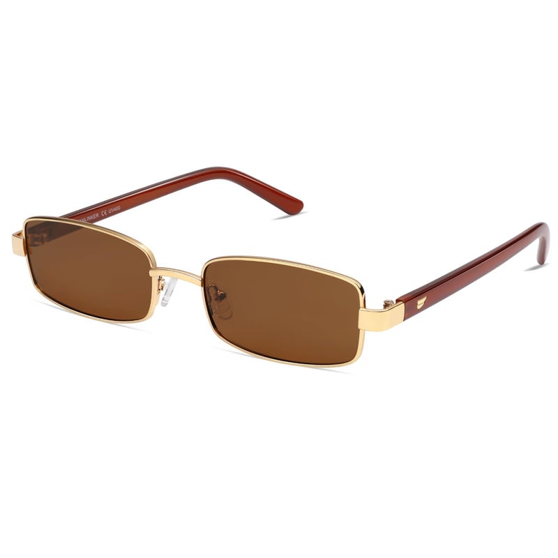 VANLINKER Retro Rectangle Polarized Sunglasses for Women Men Small 90s Vintage Trendy Slim Narrow Rectangular Frame Metal Sun Glass VL9684, Orange/Brown - Image 1