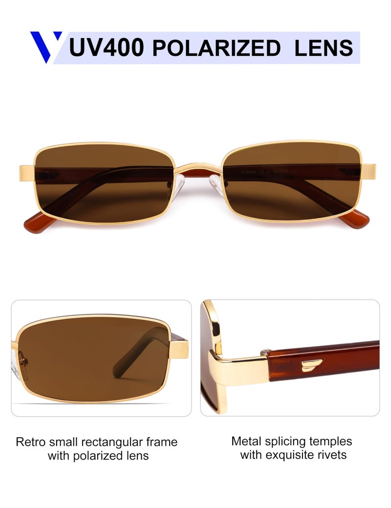 VANLINKER Retro Rectangle Polarized Sunglasses for Women Men Small 90s Vintage Trendy Slim Narrow Rectangular Frame Metal Sun Glass VL9684, Orange/Brown - Image 4