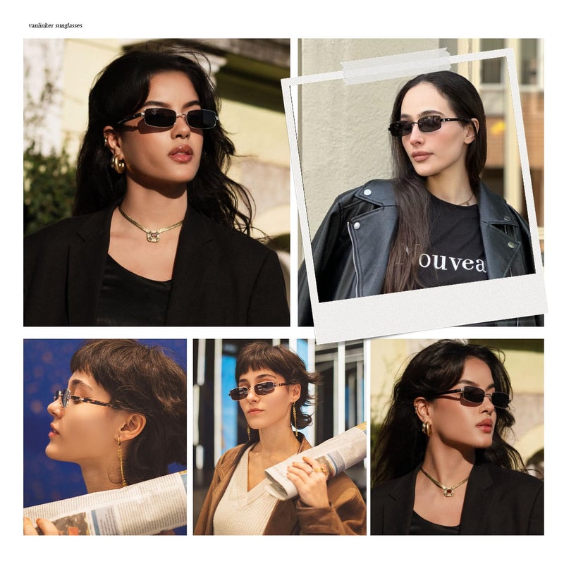 VANLINKER Retro Rectangle Polarized Sunglasses for Women Men Small 90s Vintage Trendy Slim Narrow Rectangular Frame Metal Sun Glass VL9684, Orange/Brown - Image 2