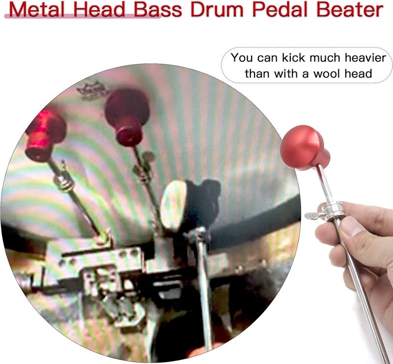 Cheerock 2pcs Red Metal Head Bass Drum Pedal Beater, Kick Drum Foot Pedal Beater, Aluminum Alloy Hammer Head Drum Percussion Accessories for Bass Jazz Drum - Image 2