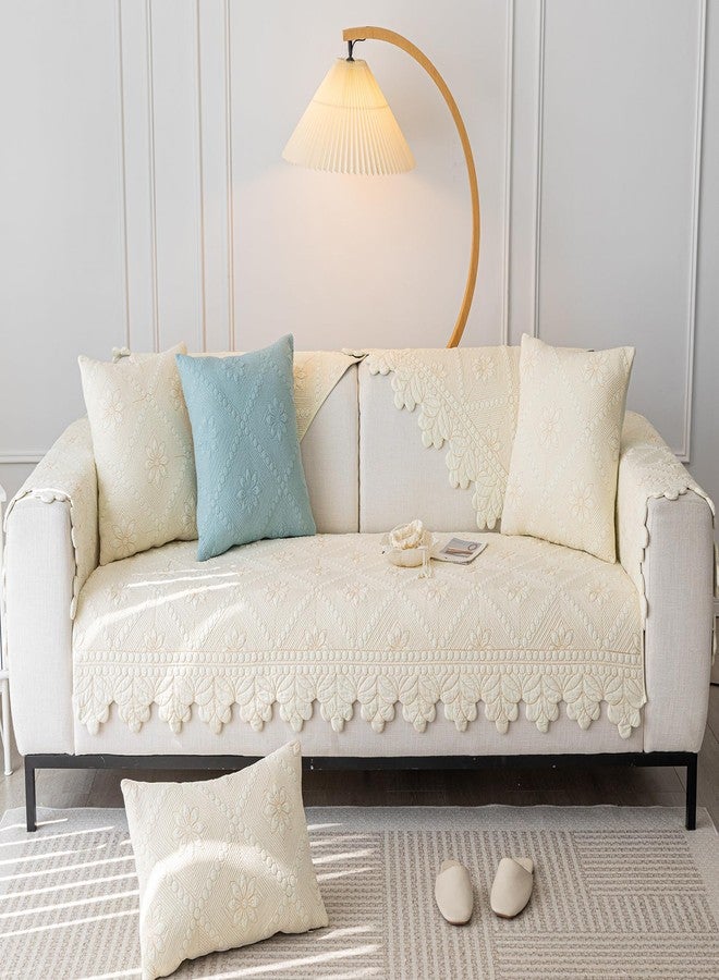 vctops Farmhouse 100% Cotton Quilted Couch Cover Floral Embroidered Sofa Cover Non-Slip Soft Sofa Slipcover Washable Furniture Protector (Cream,28"x28") - Image 2