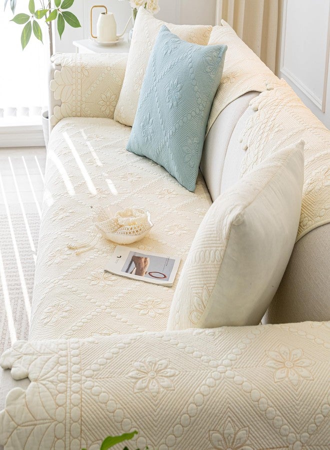 vctops Farmhouse 100% Cotton Quilted Couch Cover Floral Embroidered Sofa Cover Non-Slip Soft Sofa Slipcover Washable Furniture Protector (Cream,28"x28") - Image 5