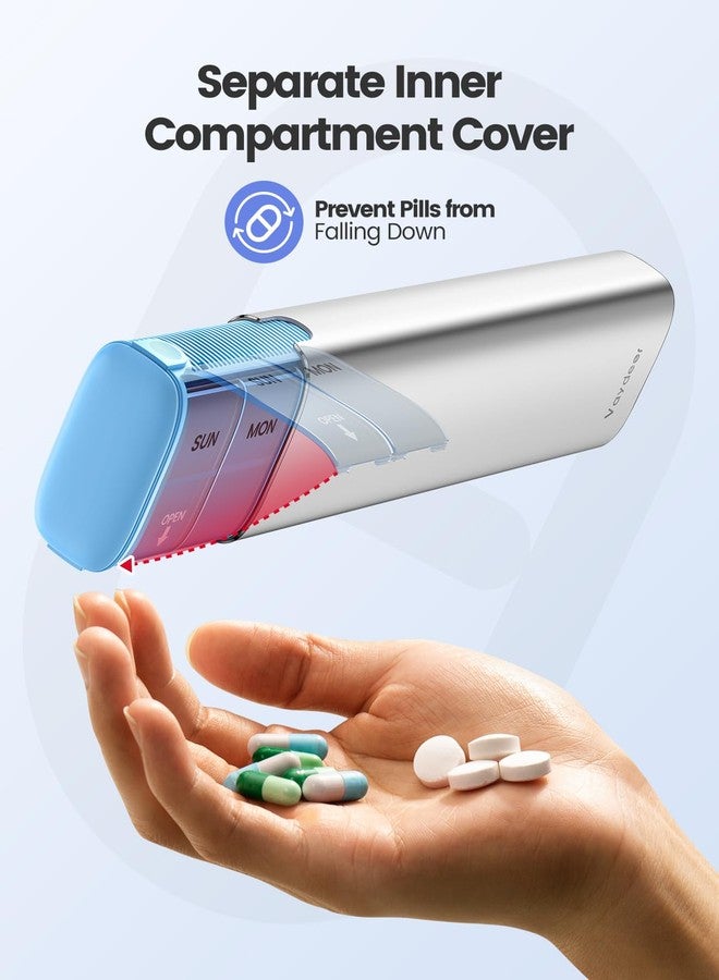 Vaydeer 7 Day Weekly Pill Organizer (Support 2 Times a Day), Metal Travel Pill Case, Large Capacity Daily Cute Pill Box for Supplements, Pills, Vitamins and Medication (Champagne), 8.3*2.1*1.2 Inch - Image 5