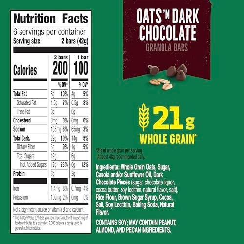 Nature Valley Crunchy Granola Bars | Whole Grain Oats & Dark Chocolate, 210g (10 Bars-PACK OF 5) | Multigrain Energy Bars| No Artificial Flavours - Image 2